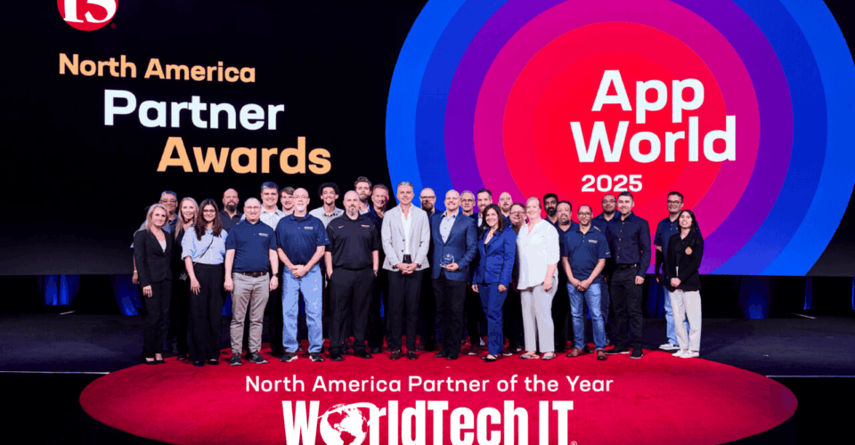 WorldTech IT team on stage at the F5 AppWorld 2025 North America Partner Awards