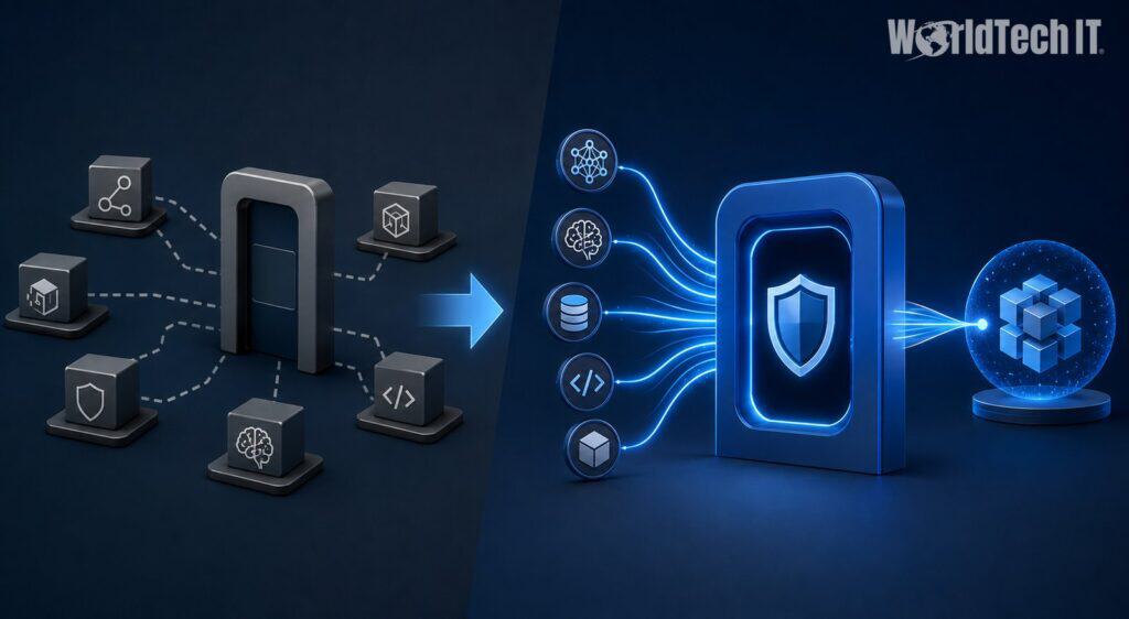 AI gateway consolidating security tools AI gateway consolidating fragmented security tools into a centralized security platform